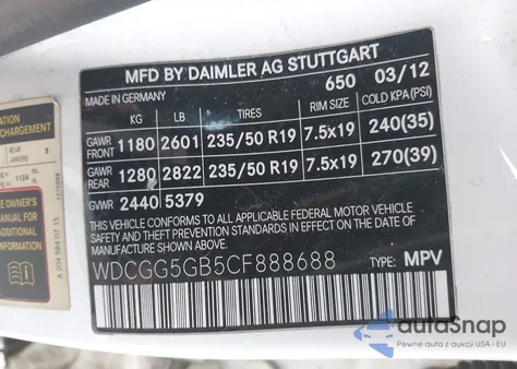 2012 Mercedes-Benz Glk 350 z USA, uszkodzony, nr VIN WDCGG5GB5CF888688